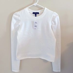 White light weight sweater, puffed sleeves. Size small, tags still on.